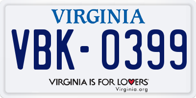 VA license plate VBK0399