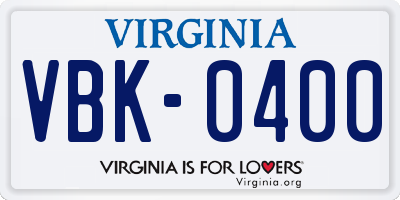 VA license plate VBK0400
