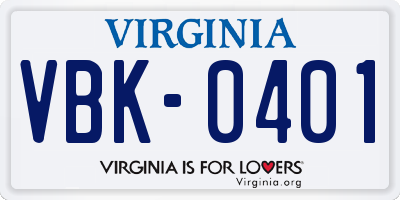 VA license plate VBK0401