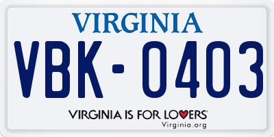 VA license plate VBK0403