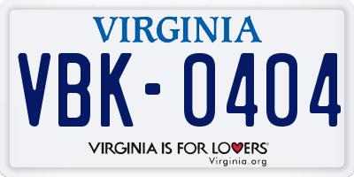 VA license plate VBK0404
