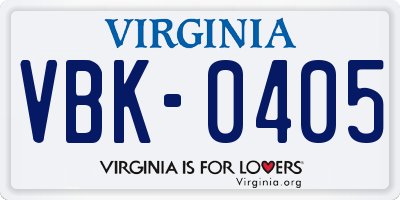 VA license plate VBK0405