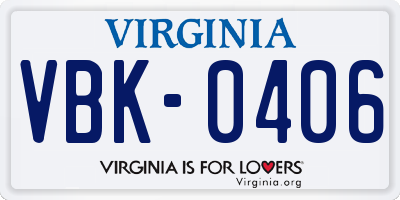 VA license plate VBK0406