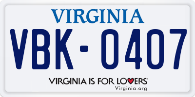 VA license plate VBK0407