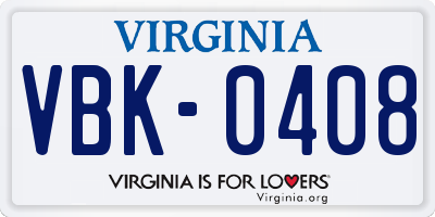VA license plate VBK0408