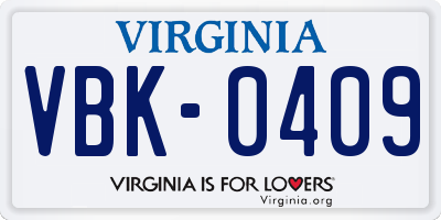VA license plate VBK0409