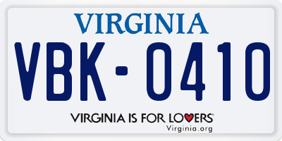 VA license plate VBK0410