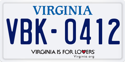 VA license plate VBK0412