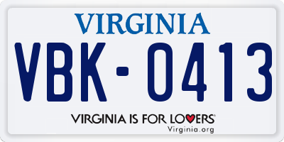 VA license plate VBK0413