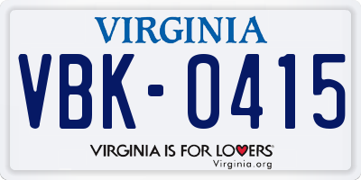 VA license plate VBK0415