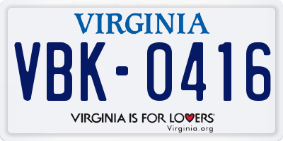 VA license plate VBK0416