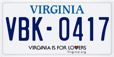 VA license plate VBK0417