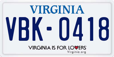 VA license plate VBK0418