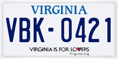 VA license plate VBK0421