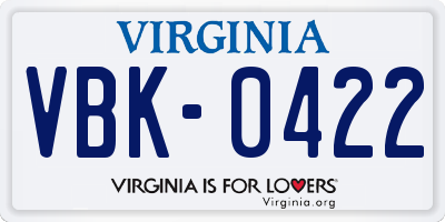 VA license plate VBK0422