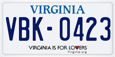 VA license plate VBK0423