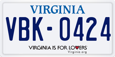 VA license plate VBK0424
