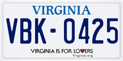 VA license plate VBK0425