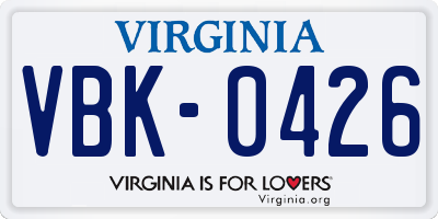 VA license plate VBK0426
