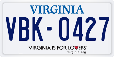 VA license plate VBK0427