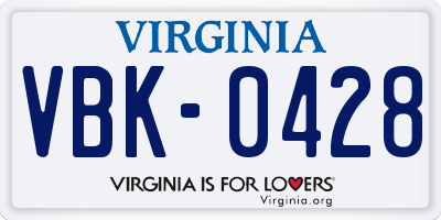 VA license plate VBK0428