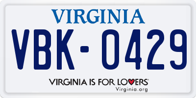 VA license plate VBK0429