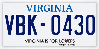 VA license plate VBK0430