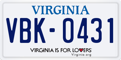 VA license plate VBK0431