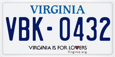 VA license plate VBK0432