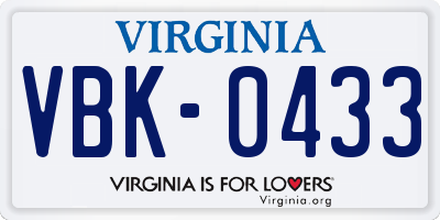 VA license plate VBK0433