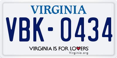 VA license plate VBK0434