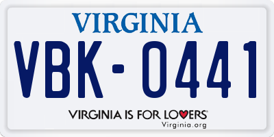 VA license plate VBK0441