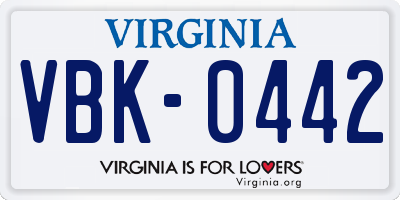 VA license plate VBK0442