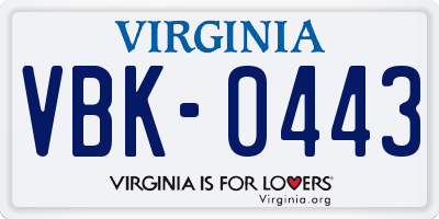 VA license plate VBK0443