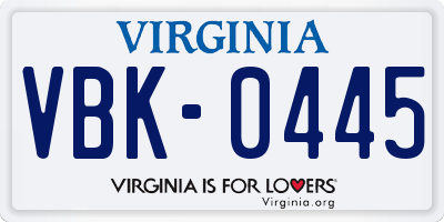 VA license plate VBK0445
