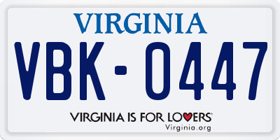 VA license plate VBK0447
