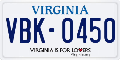 VA license plate VBK0450