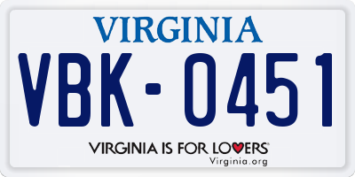 VA license plate VBK0451