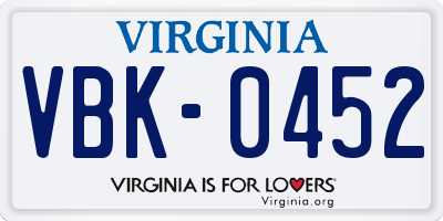 VA license plate VBK0452