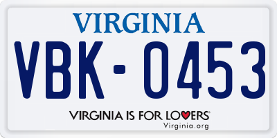 VA license plate VBK0453