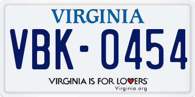 VA license plate VBK0454