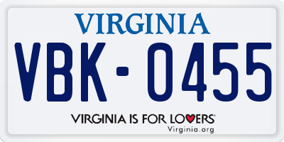 VA license plate VBK0455