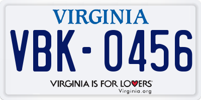 VA license plate VBK0456