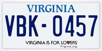 VA license plate VBK0457