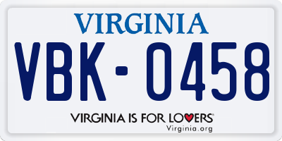 VA license plate VBK0458