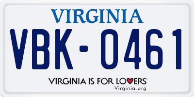 VA license plate VBK0461
