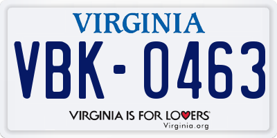 VA license plate VBK0463