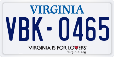 VA license plate VBK0465