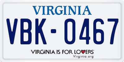 VA license plate VBK0467
