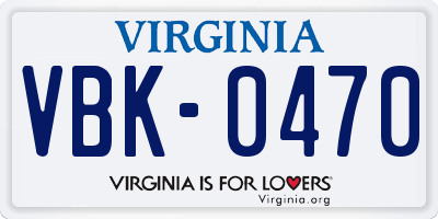 VA license plate VBK0470